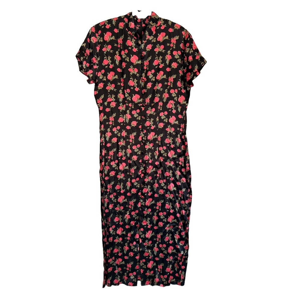 Vtg Wild Rose  Floral Dress 8 Short Sleeve Button Front Midi Old Money Y2K